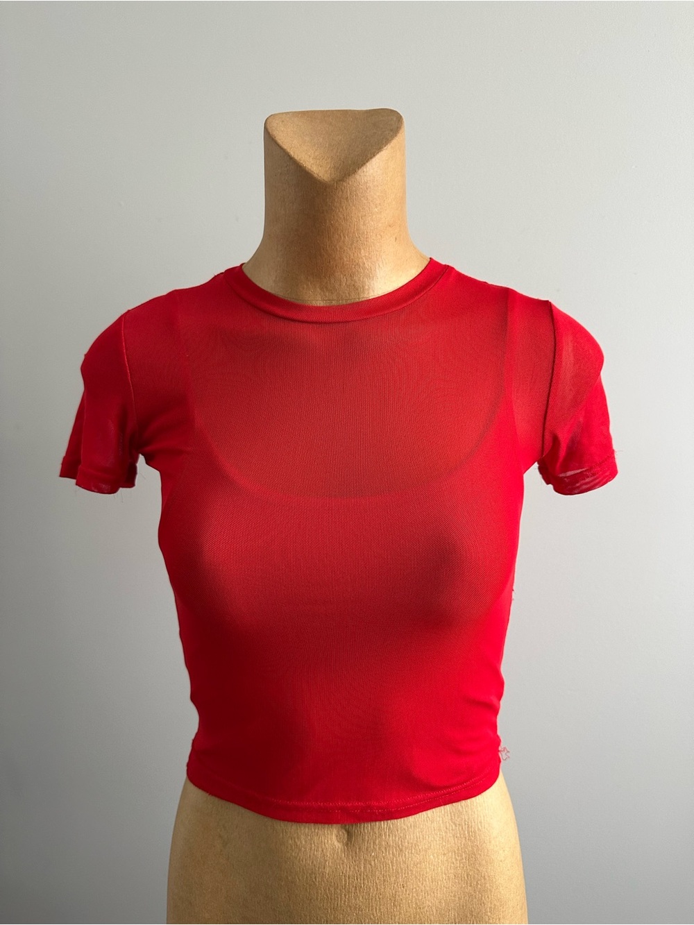 Red mesh short sleeve top